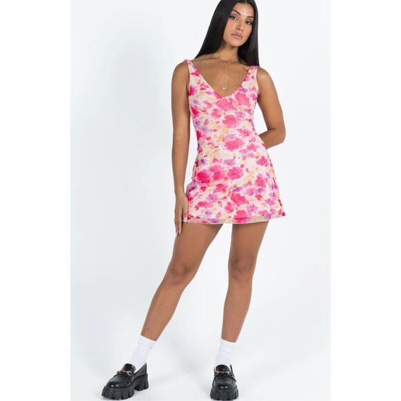 Princess Polly ZUBA MINI DRESS PINK FLORAL Nwot Size 10 Summer Dress - Picture 9 of 9